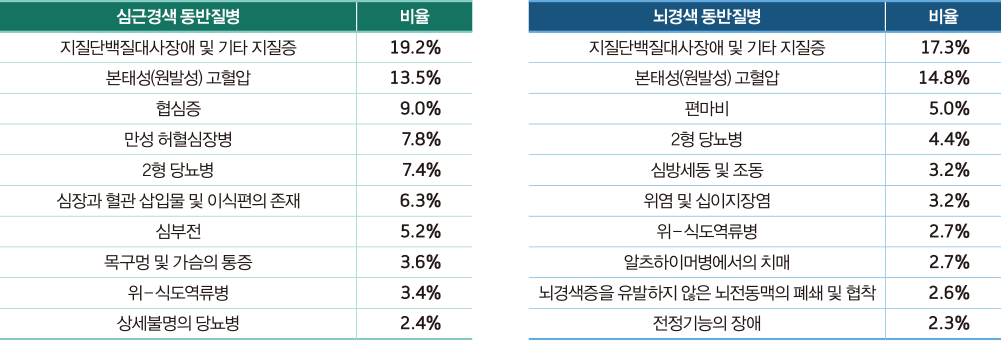 2023년 다빈도 동반질병 환자 수 및 비율 그래프